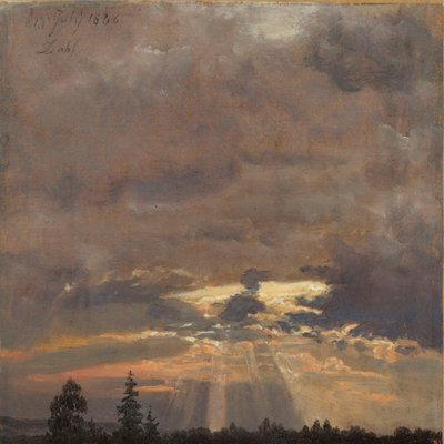 Estudo de nuvens com raios de sol de Johan Christian Dahl
