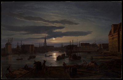 O porto de Copenhaga ao luar de Johan Christian Dahl