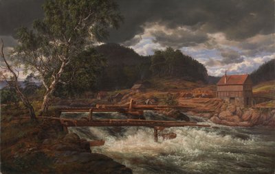 Hellefossen perto de Hokksund de Johan Christian Dahl