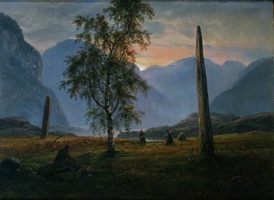 Paisagem com pedras memoriais de Johan Christian Dahl