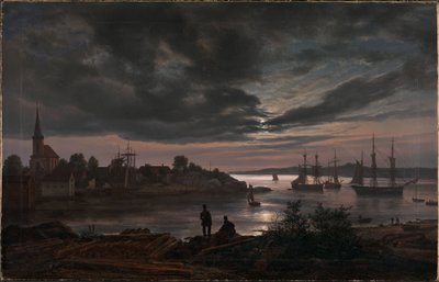 Larvik ao luar de Johan Christian Dahl