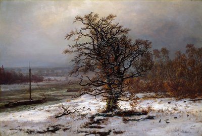 "Winter Landscape with Oak Tree on the Elbe River, Germany" Pintura de Johan Christian Clausen Dahl (1788-1857) 1853 Museu Nacional de Arte, Oslo de Johan Christian Dahl