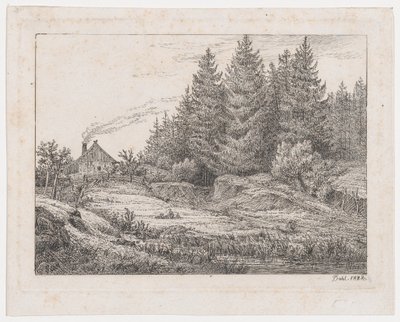 Cabana de camponeses à beira de uma floresta de Johan Christian Dahl