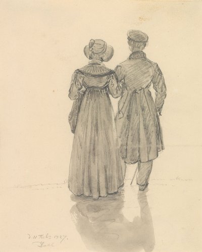 Homem e mulher vistos de costas de Johan Christian Dahl