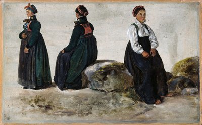 Estudos de trajes femininos de Luster em Sogn de Johan Christian Dahl