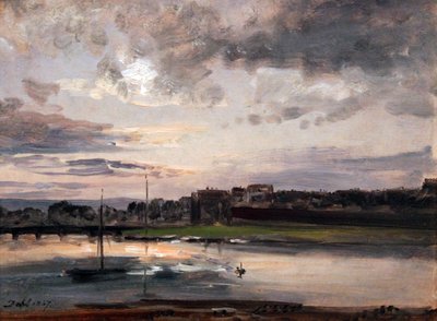 O Elba e Dresden Neustadt na luz da noite / Elba e o banco Neustadt em Dresden na luz da noite de Johan Christian Dahl