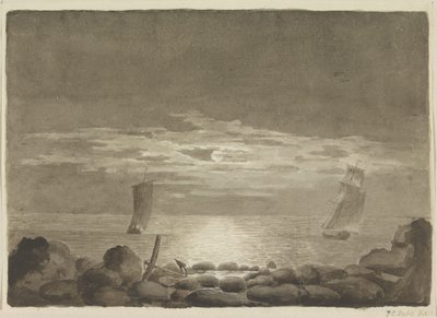 Dois navios ao luar de Johan Christian Dahl