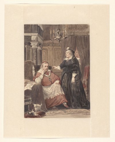 Duas pessoas num interior, possivelmente Maria de Medici e o Cardeal de Richelieu de Johan Coenraad Leich (signed by artist)