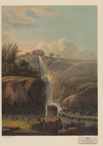 Vista da cachoeira em Singahan Cachoeira Singahan (Residência Rembang) (título no objeto) de Johan Conrad Greive