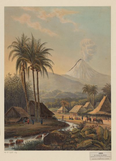 Vista de uma aldeia e do vulcão Semeru em Java
O vulcão Smeru retirado da residência de Passa Rouang (título sobre o objecto) de Johan Conrad Greive