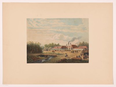 Fábrica de Pangka perto de Tegal em Java Central Fábrica de açúcar Pangka; Residência Tagal Java após pinturas e desenhos de A. Salm (título da série) de Johan Conrad Greive