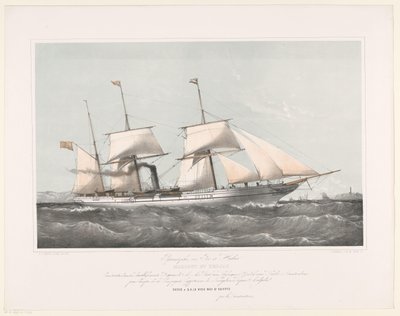 Vaporizador de parafuso Mariout e Hedjaz navegando no mar
Pijroscaphes en Fer à Helice Mariout et Hedjaz (título sobre o objecto) de Johan Conrad Greive