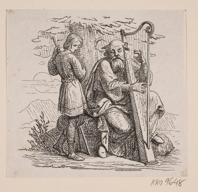 Um velho harpista e um menino debaixo de uma árvore de Johan Frederik Rosenstand