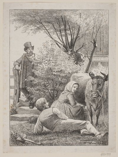 "Sidstille com sua vaca vermelha", página de título para Chr. Winthus "xilogravura" de Johan Frederik Rosenstand