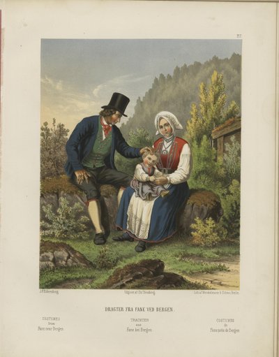 Ilustração retirada do livro Udvalgte norske Nationaldragter de autor desconhecido e publicada por Chr. Tønsberg (não, [1861]) de Johan Fredrik Eckersberg