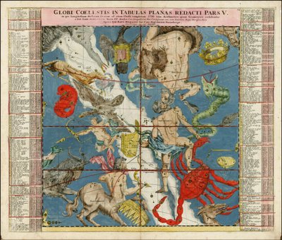 Carta celeste de 1730 - Globi Coelestis In Tabulas Planas Redacti Pars V de Johan Gabriel Doppelmayr