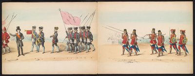 Mascarada dos estudantes de Delft, 1857 (placa 2)
Desfile com trajes realizados pelos membros do corpo estudantil de Delft em 5 de Maio de 1857, representando o desfile de Garebeg do Sultão de Djokjokarta e os tipos mais característicos do N de Johan Hendrik Hoffmeister
