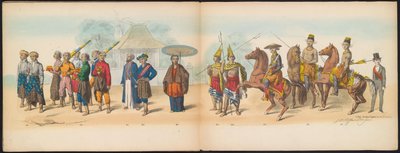 Mascarada dos estudantes de Delft, 1857 (placa 9)
Desfile com trajes realizados pelos membros do corpo estudantil de Delft em 5 de Maio de 1857, representando o desfile de Garebeg do Sultão de Djokjokarta e os tipos mais característicos do N de Johan Hendrik Hoffmeister