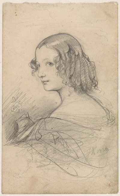 Retrato de uma jovem mulher com argolas, virado para a esquerda de Johan Hendrik Koelman