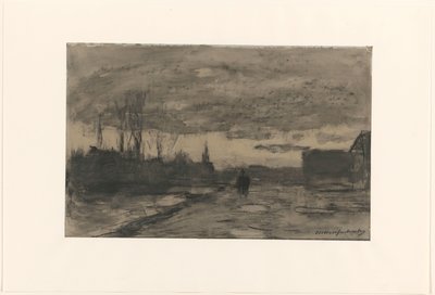 Vista de um cais de Johan Hendrik Weissenbruch (signed by artist)