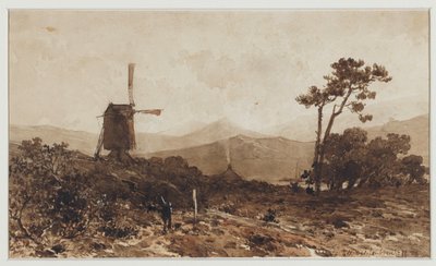 Paisagem montanhosa com moinho à esquerda de Johan Hendrik Weissenbruch