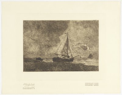 Vista da praia com veleiros de Johan Hendrik Weissenbruch
