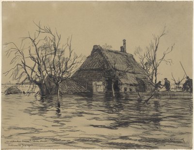 Fazenda inundada em Neder-Asselt (Land van Maas en Waal) de Johan Hendrik van Mastenbroek