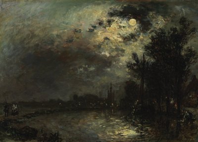 Vista de Overschie ao luar de Johan Jongkind
