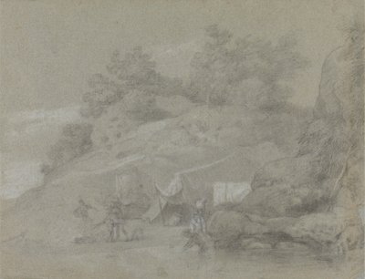 Um Rio junto a um Banco Rochoso com Números, Possivelmente na Índia de Johan Joseph Zoffany