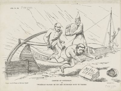 Cartoon sobre Bismarck e a Confederação Alemã, 1866 Limburgo e Áustria ou duas maneiras de deixar a Confederação Alemã (título no objeto) de Johan Michaël Schmidt Crans
