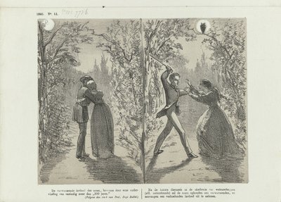 Desenho animado sobre a influência da lua, 1865 de Johan Michaël Schmidt Crans