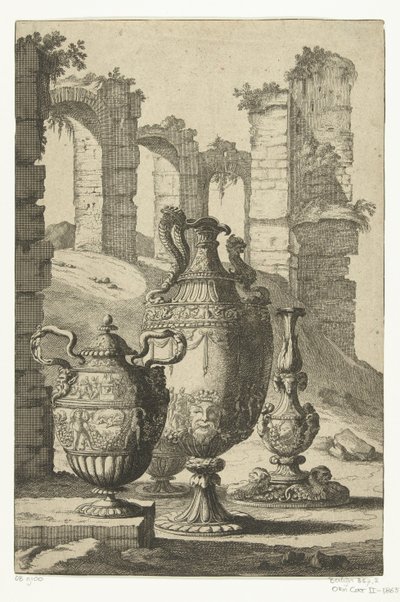 Três vasos e um castiçal Materiam superabat opus (título no objeto) Vasos e castiçais (título da série) de Johan Teyler (attributed to)