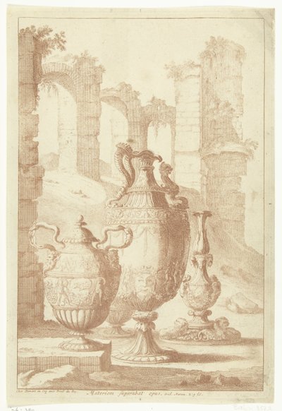 Três vasos e um castiçal Materiam superabat opus (título no objeto) Vasos e castiçais (título da série) de Johan Teyler (attributed to)