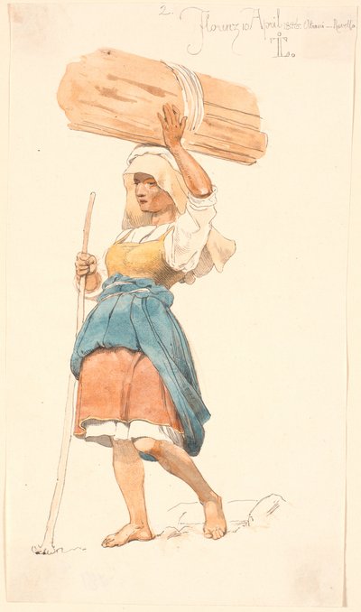 Camponesa de pernas nuas com um feixe de lenha na cabeça de Johan Thomas Lundbye