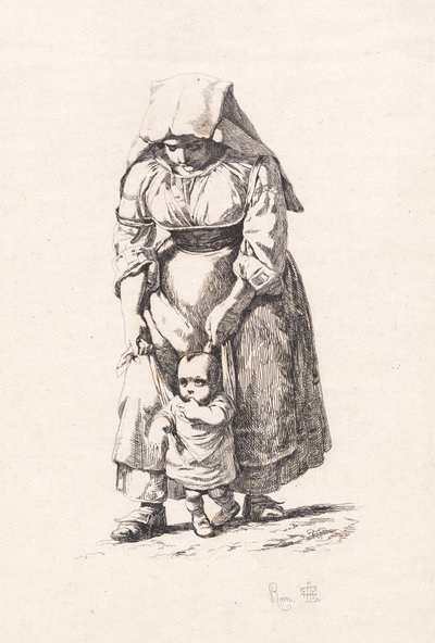A esposa de um fazendeiro de Civitella que leva seu filho pequeno na coleira de Johan Thomas Lundbye