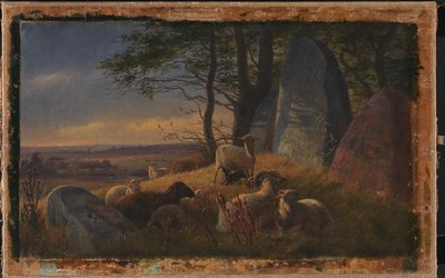 Cena noturna com ovelhas em um monte de Johan Thomas Lundbye
