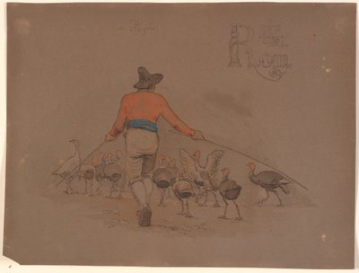 Italianos conduzindo um bando de perus usando varas de bambu de Johan Thomas Lundbye