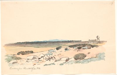 Paisagem de Hornbæk com a plantação e Kullen ao fundo de Johan Thomas Lundbye