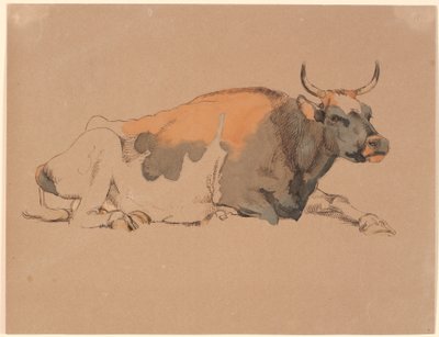 Vaca manchada de vermelho e preto deitada de Johan Thomas Lundbye