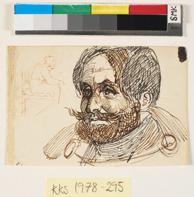 Retrato de um homem barbudo vestindo um blazer e estudo de uma mulher sentada de Johan Thomas Lundbye