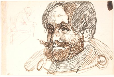 Retrato de um homem barbudo vestindo um blazer e estudo de uma mulher sentada de Johan Thomas Lundbye