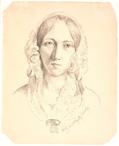 Retrato de uma jovem mulher, um rosto. Possivelmente representando Louise Marie Neergaard (1816-1895) de Johan Thomas Lundbye