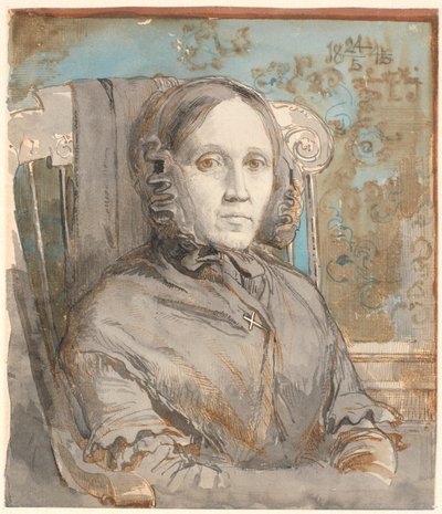 Retrato da mãe do artista, Coronel Cathrine Lundbye (nascida Bonnevie); meia figura sentada na cadeira à direita. de Johan Thomas Lundbye