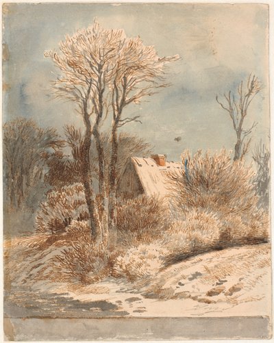 Paisagem de neve com casa entre árvores de Johan Thomas Lundbye