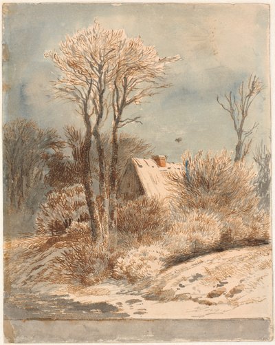 Paisagem de neve com casa entre árvores de Johan Thomas Lundbye