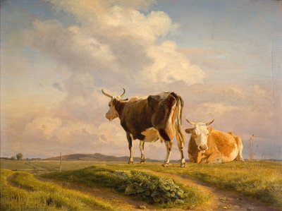 Duas vacas em um campo aberto de Johan Thomas Lundbye