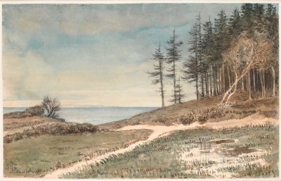Vista para Kullen da praia em Hellebæk de Johan Thomas Lundbye
