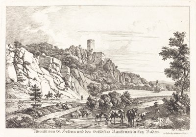Vista do Castelo de Santa Helena e Rauhenstein perto de Baden de Johann Adam Klein