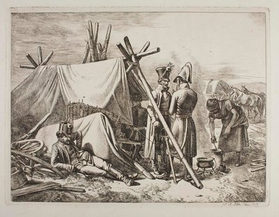 Militares austríacos junto a uma tenda de fornecedoras de Johann Adam Klein