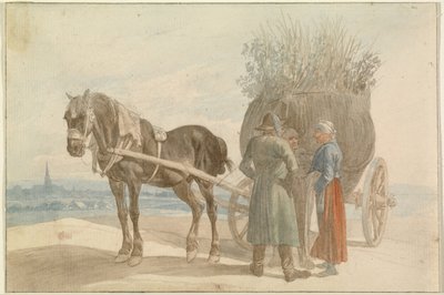 Camponeses austríacos com um cavalo e uma carroça, com Viena ao longe de Johann Adam Klein